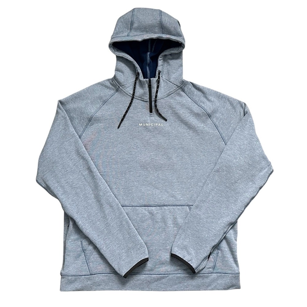 Municipal Heather Half Zip Blue Hoodie Mens Athletic Pullover w/ Thumb Holes M